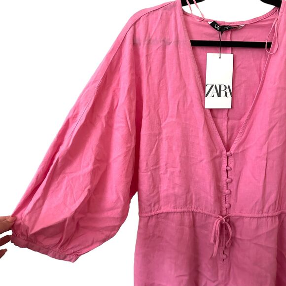 ZARA Linen Blend Slouchy Romper‎ NWT Sz Medium - Picture 4 of 5
